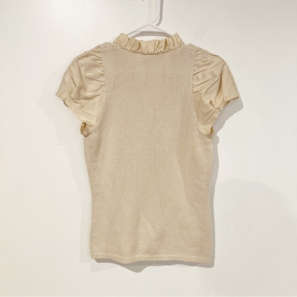 MOSCHINO Cashmere & Silk Blend Cream V-Neck Short Sleeve Ruffle Cardigan Small - Picture 8 of 11